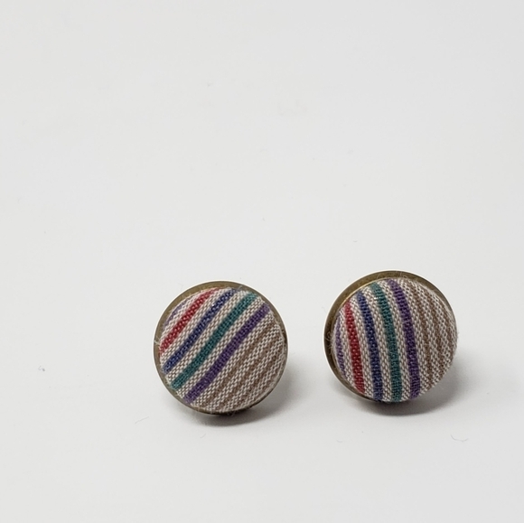 New Handmade | Upcycled Stripe Stud Earrings - Picture 1 of 4